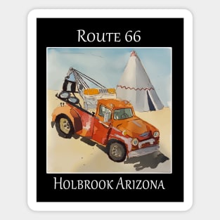 Iconic wrecker and tee pee's as seen along Route 66 in Holbrook Arizona Magnet